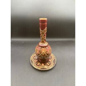 Hand-Painted Wooden Vase and Matching Plate (Used)